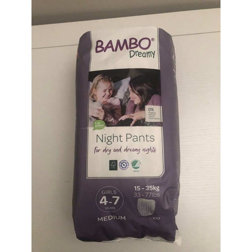 Bambo Dreamy Night Pants Girls 4-7 Years Old Medium 33-77 Lbs 10 Night Pants/Pkg